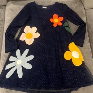 Hanna Anderson girls navy blue flower dress size 6-7